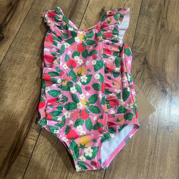 Baby Boden Pink Strawberry Floral One Piece - Picture 1 of 3